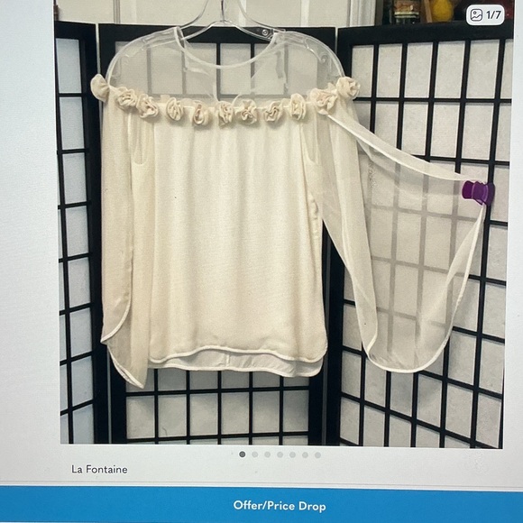 Tops - Cream Off-the-Shoulder Floral Trim Blouse